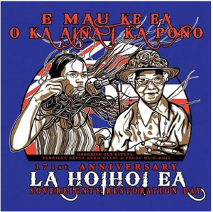 Poster for 2014 Lā Hoʻihoʻi Ea, honoring Terri Kekoʻolani Raymond and Peggy Haʻo Ross.